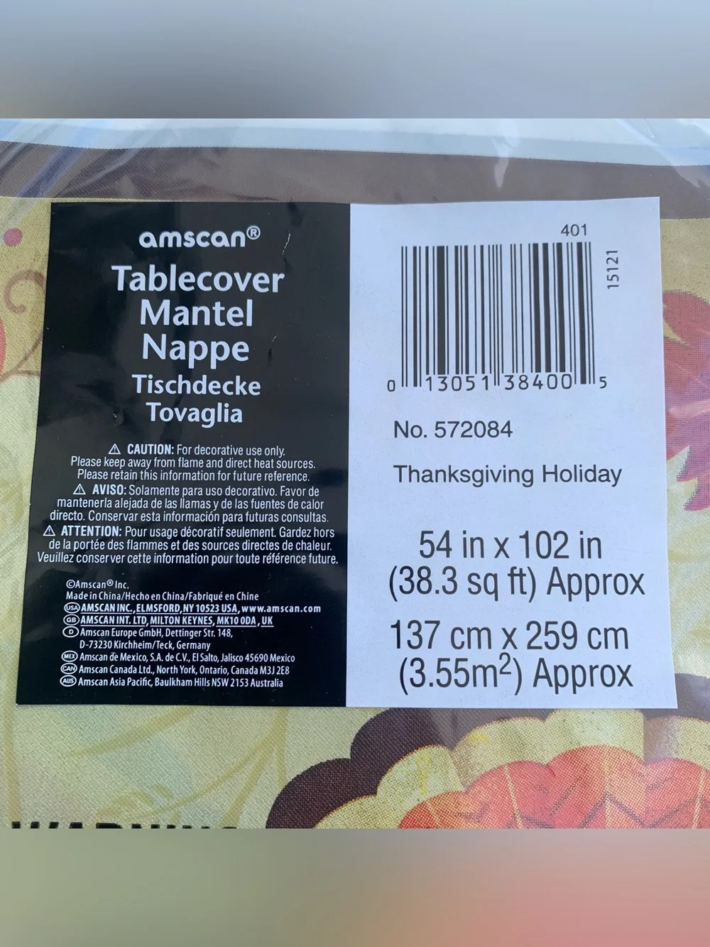 New Sealed Thanksgiving Turkey Fall Tablecloth / Kitchen Linens